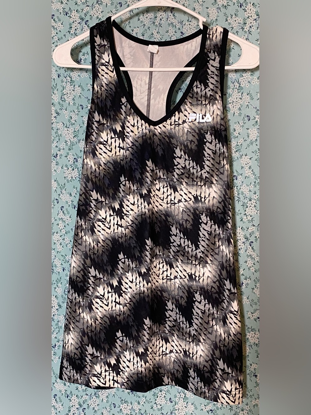 FILA Black & White Abstract Print Racerback Tank